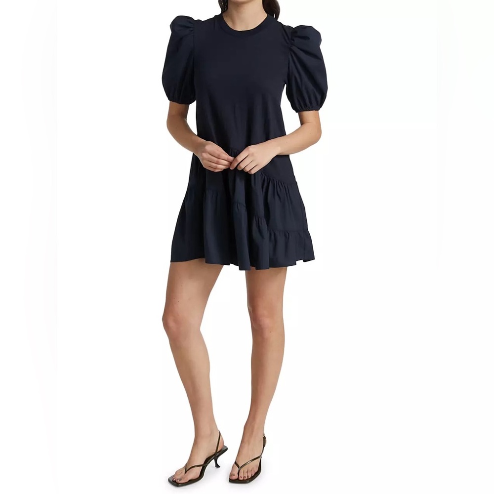 $295 CINQ A SEPT Caitlin Puff-Sleeve Asymmetrical Mini Dress - Picture 2 of 2